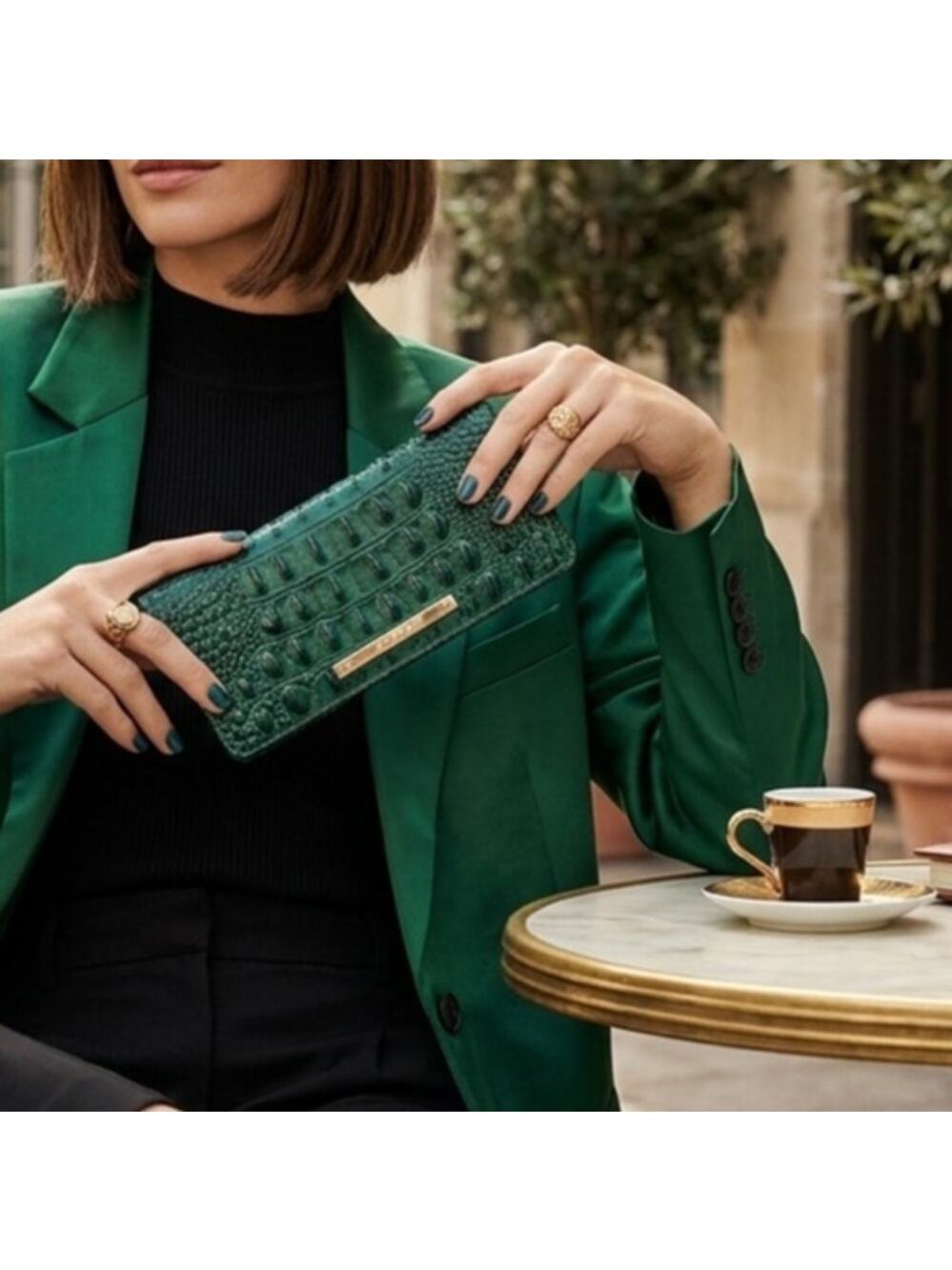 Brahmin Cordelia wallet is crafted from genuine green crocodile-embossed leather